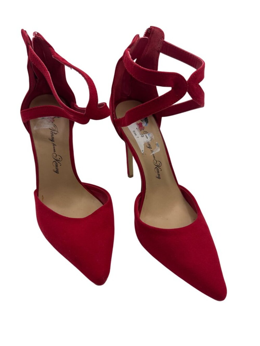 Penny Loves Kenny Size 7 Velvet Zip Back Dressy Party High Heels Red - Picture 4 of 12